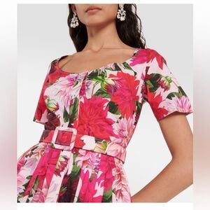 Oscar de la Renta Pink/Red Floral Dhalia Print Dress. Size 4